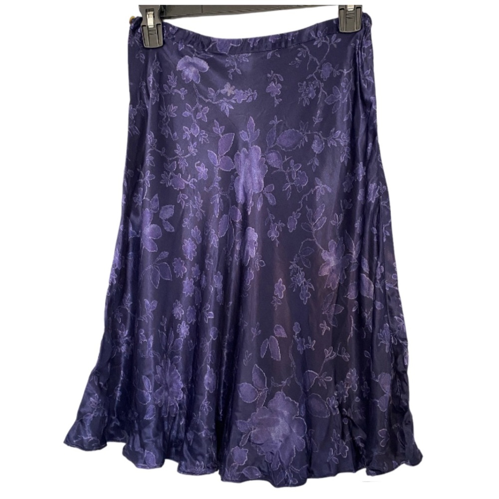 Y2K Vintage Express Marque Deposee Blue Floral Satin Mini Skirt A-Line Small - Picture 3 of 6